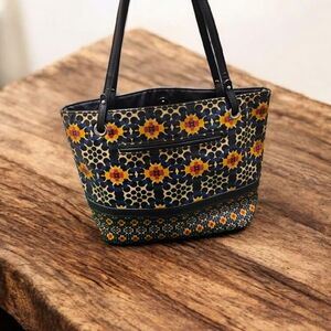 Relic Blue and Yellow Geometric Floral Tote